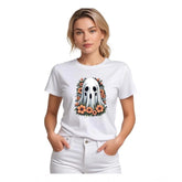 White polyester women's solid printed round neck half-sleeve t-shirt